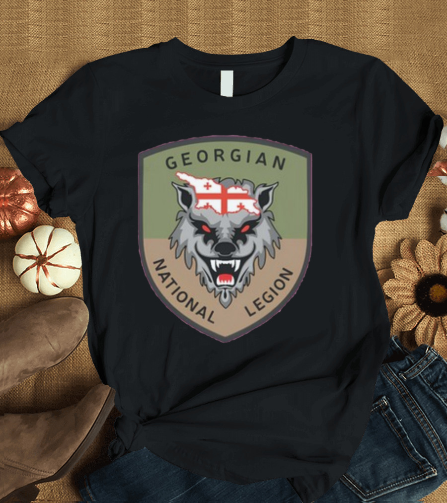 Georgian National Legion Wolf Emblem Georgian Flag мотопіхотний Батальйон 100 ог Бригада T-Shirt