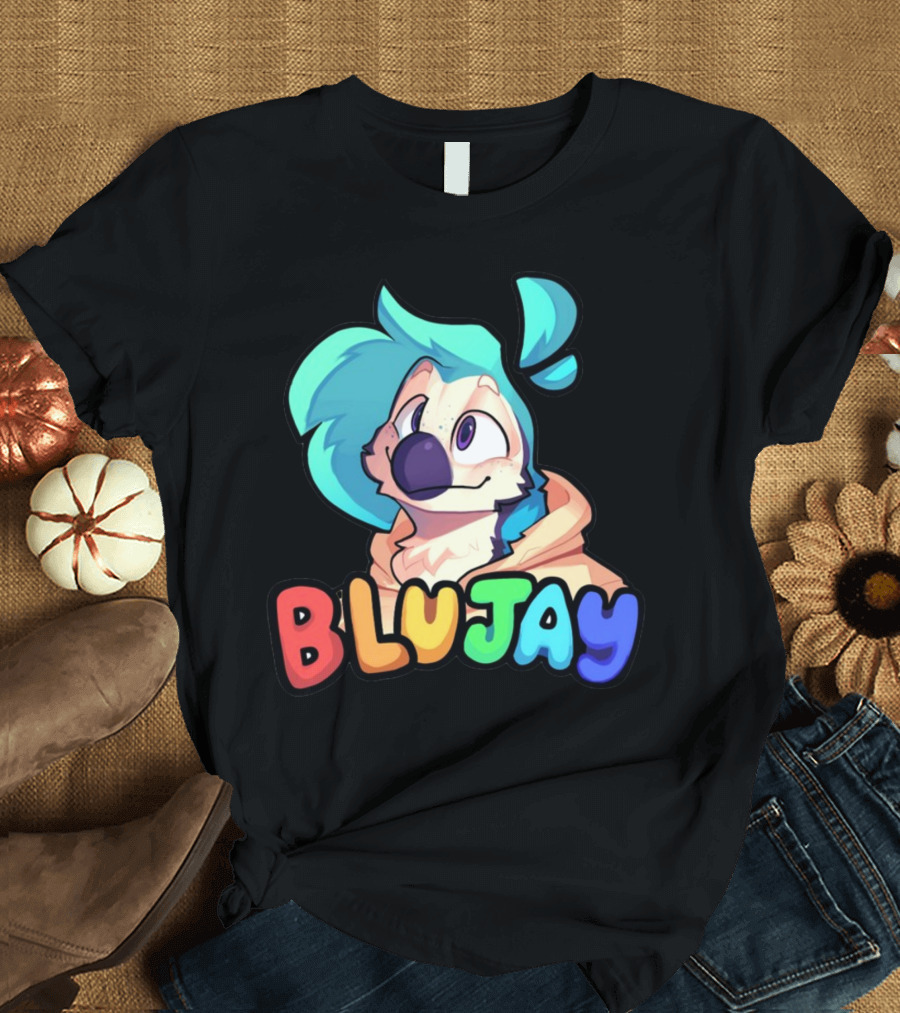 BLUJAY Blue-Haired Cartoon Character T-Shirt