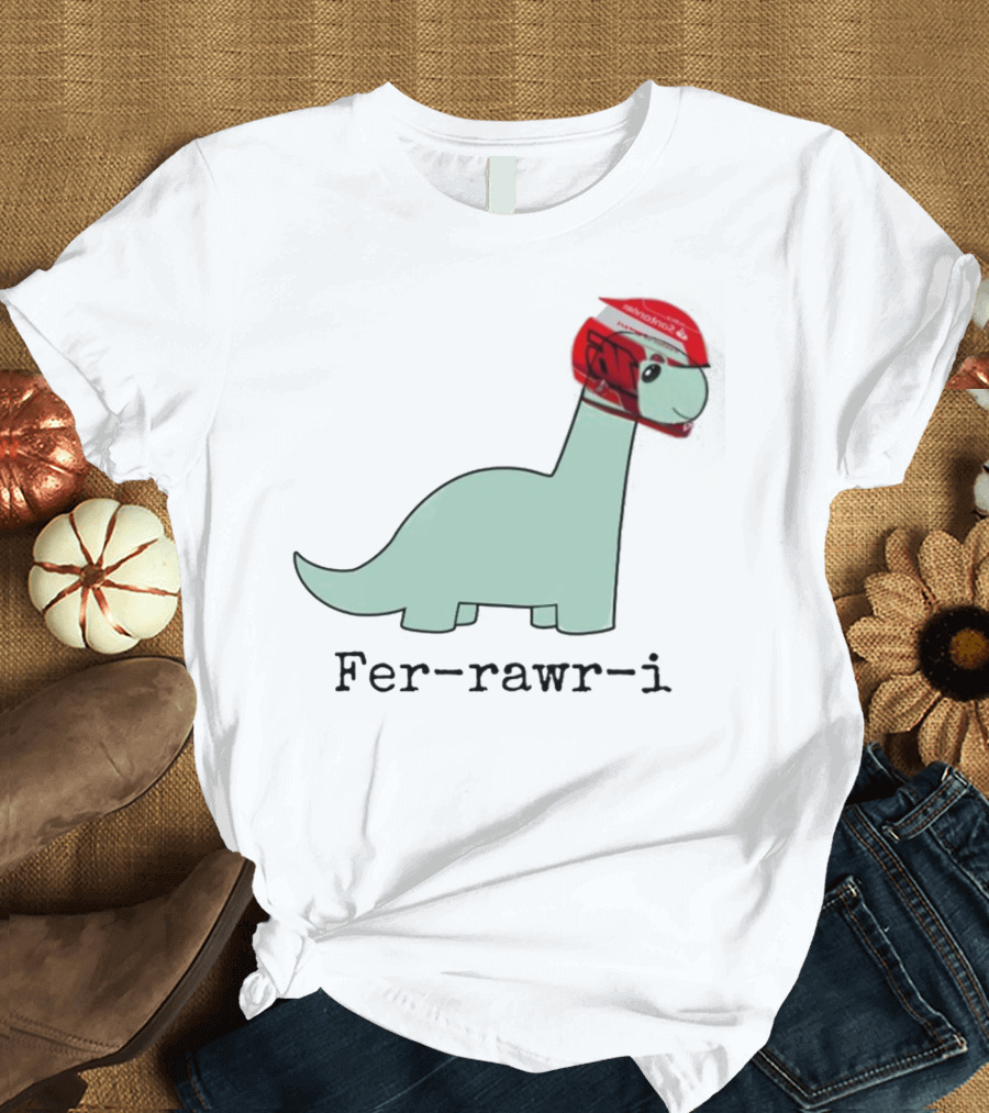 Fer-Rawr-I Dinosaur with Red Racing Helmet T-Shirt