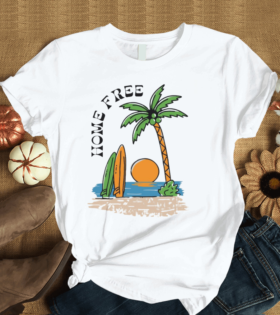 Home Free Surf and Sun Beach Palm Surfboards Sunset T-Shirt
