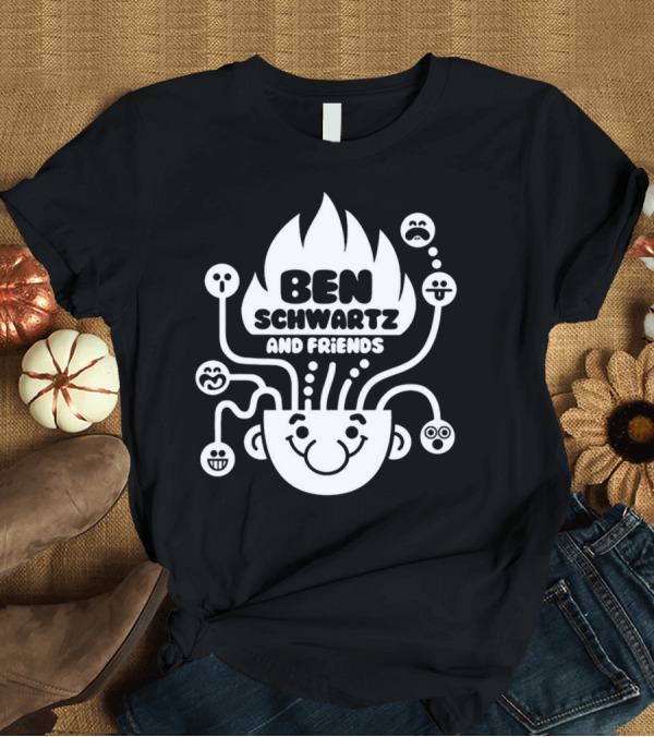 T-Shirt: Ben Schwartz and Friends Smiling Faces Fire Head with Graphical Emotions T-Shirt Ben Schwartz and Friends Smiling Faces Fire Head with Graphical Emotions T-Shirt