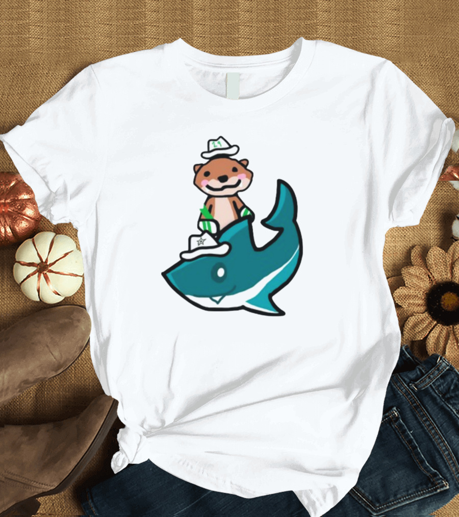 Jake Otter Shark Captain Otter Riding Shark T-Shirt