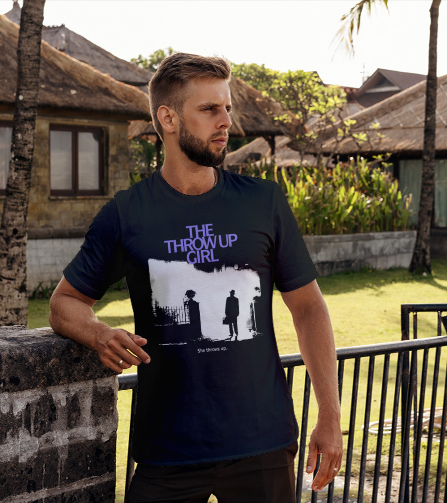 The Throw Up Girl She Throws Up Silhouette Against Gate Background T-Shirt