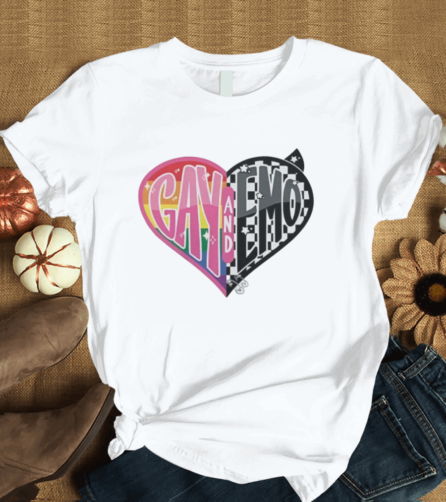 Jessie Paege Gay and Emo Heart Rainbow Checkerboard T-Shirt