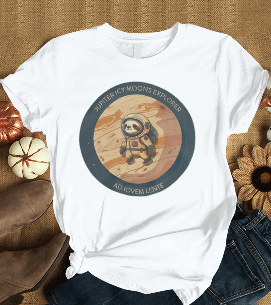 Jupiter Icy Moons Explorer Ad Iovem Lente Space Sloth in Astronaut Suit T-Shirt