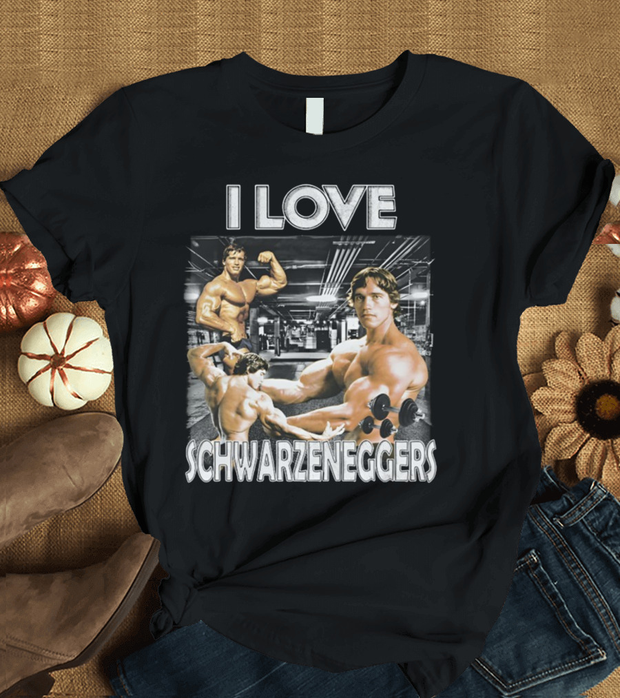 I Love Schwarzenggers Bodybuilding Gym Poses Workout Dumbbells T-Shirt