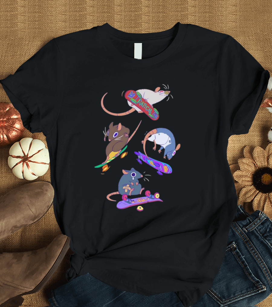 Kay Ratical Skateboarding Rats Colorful Boards T-Shirt