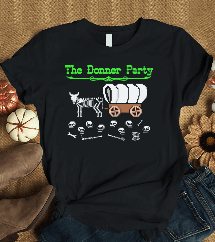 The Donner Party Pixel Art Wagon Skeletons Retro T-Shirt