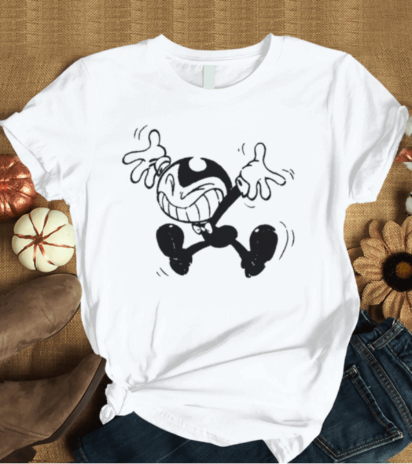 T-Shirt: Bendy Jumping Smiling Animated Character Ringer T-Shirt Bendy Jumping Smiling Animated Character Ringer T-Shirt