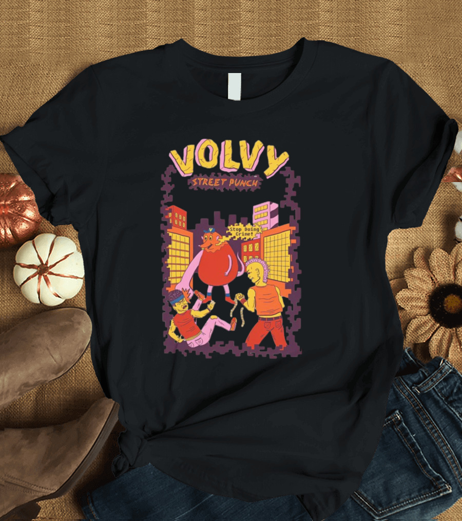 Volvy Street Punch Stop Doing Crime Retro Action T-Shirt