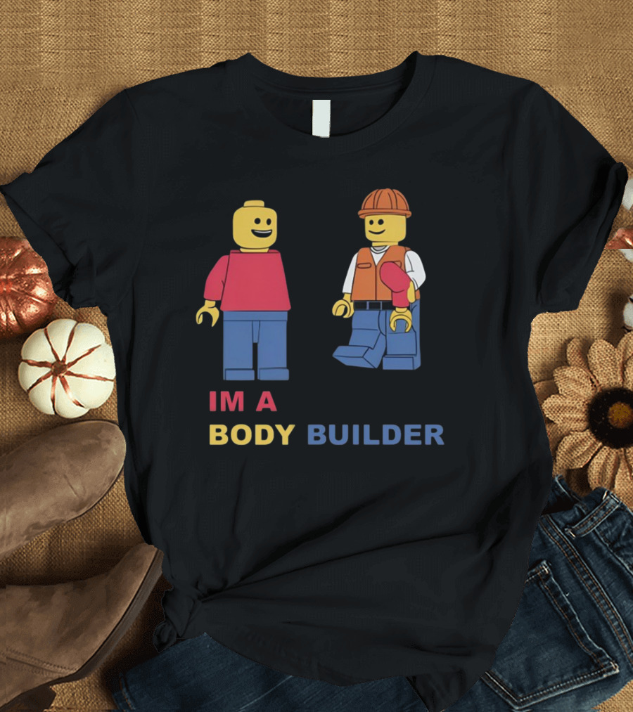 Lucca International I'm A Body Builder Lego Minifigures Construction Worker and Red-Shirted Figure T-Shirt