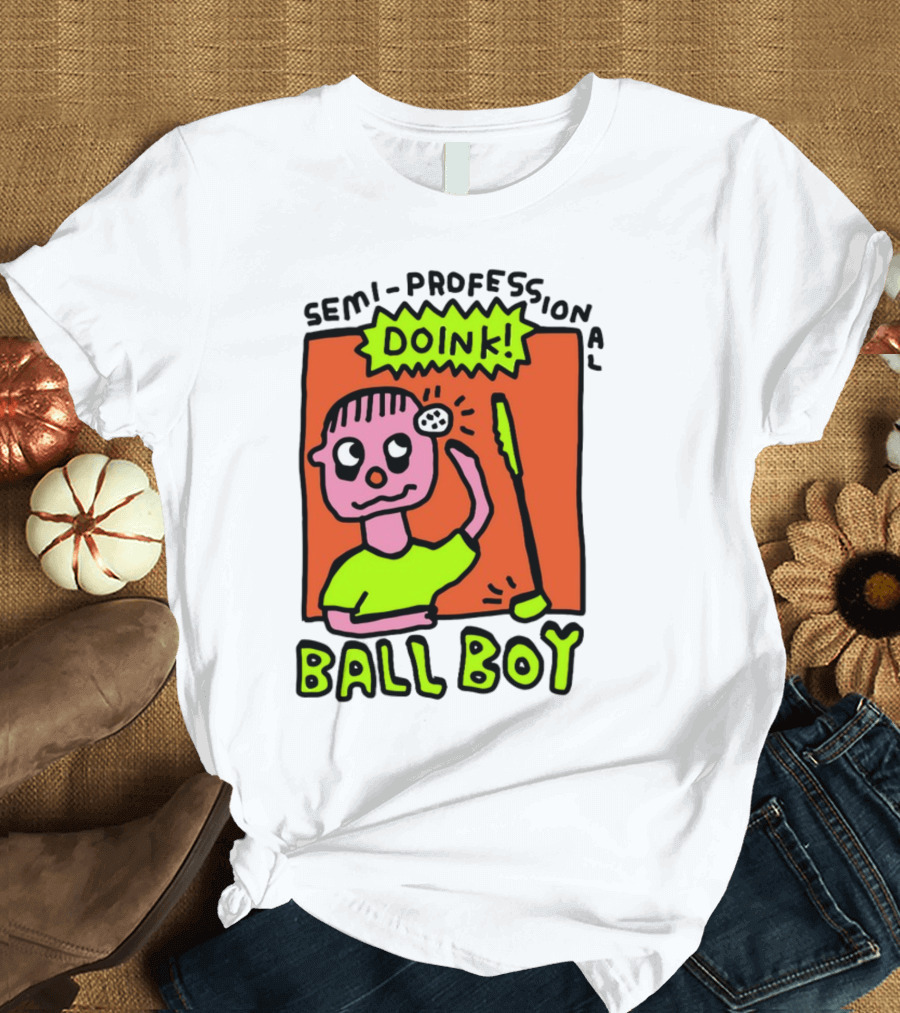 Semi-Professional Doink Ball Boy Comic Character with Club and Speech Bubble T-Shirt
