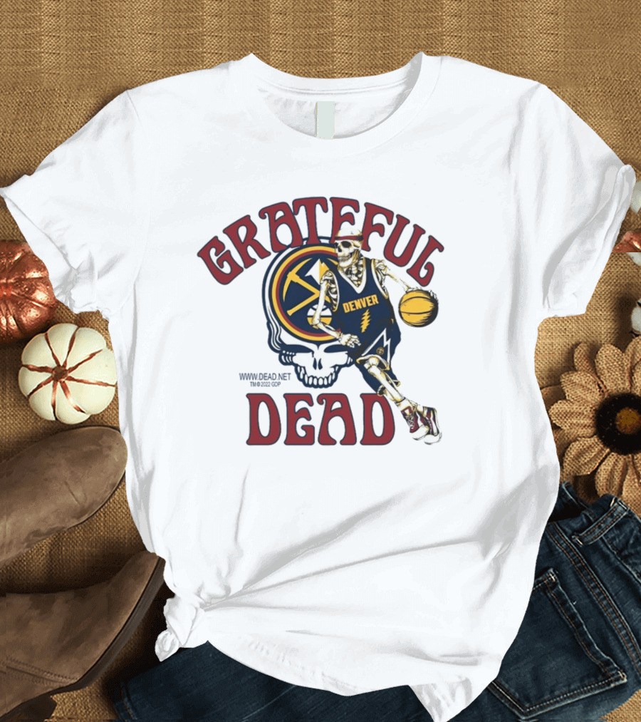Grateful Dead Denver Nuggets Skull Skeleton Basketball Player T-Shirt