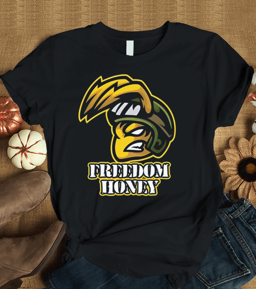 Freedom Honey Angry Yellow Cartoon Soldier Helmet T-Shirt