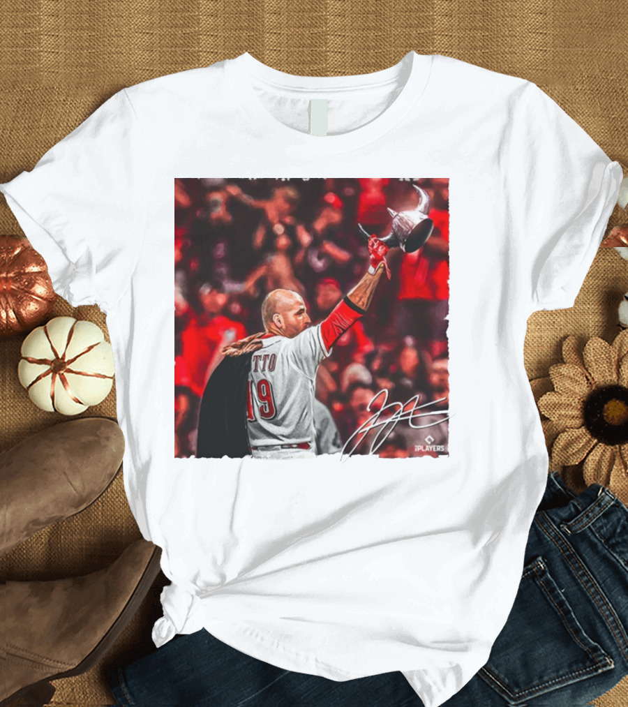 Cincyshirts Joey Votto Viking Curtain Call Players 19 Votto Signature T-Shirt