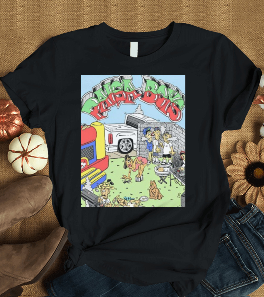 Paisa Boys Backyard BBQ Party With Lowrider Car, Bounce House, Family, and Pets T-Shirt