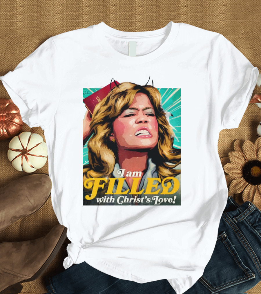 I Am Filled With Christ's Love Vintage Comic Style Woman Holding Bible T-Shirt
