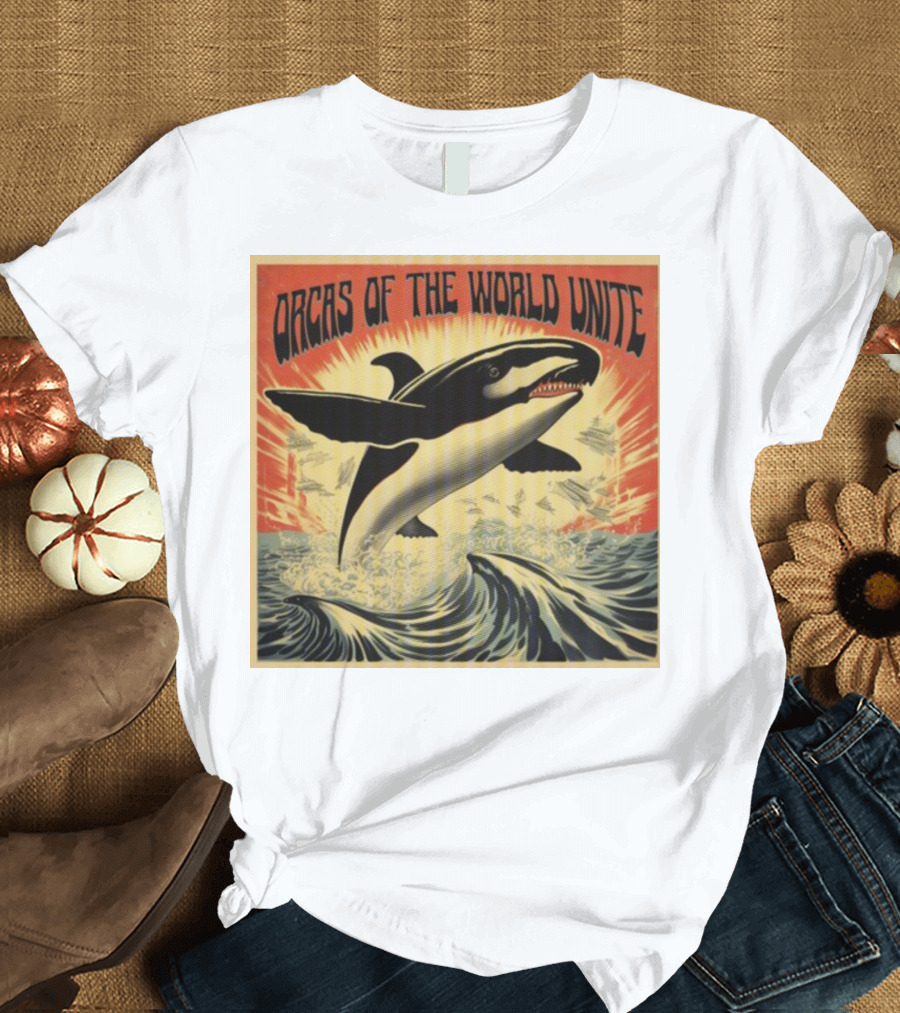 Orcas Of The World Unite Jumping Orca Propaganda T-Shirt
