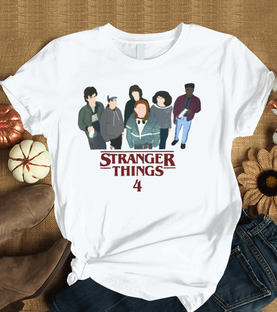 Stranger Things 4 Cast Illustration Steve Harrington Group T-Shirt