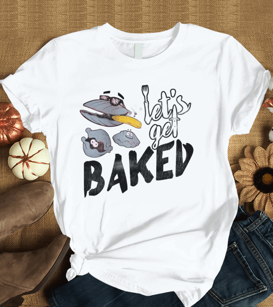 Cape Cod Clams Let's Get Baked with Corn and Cutlery Motif T-Shirt
