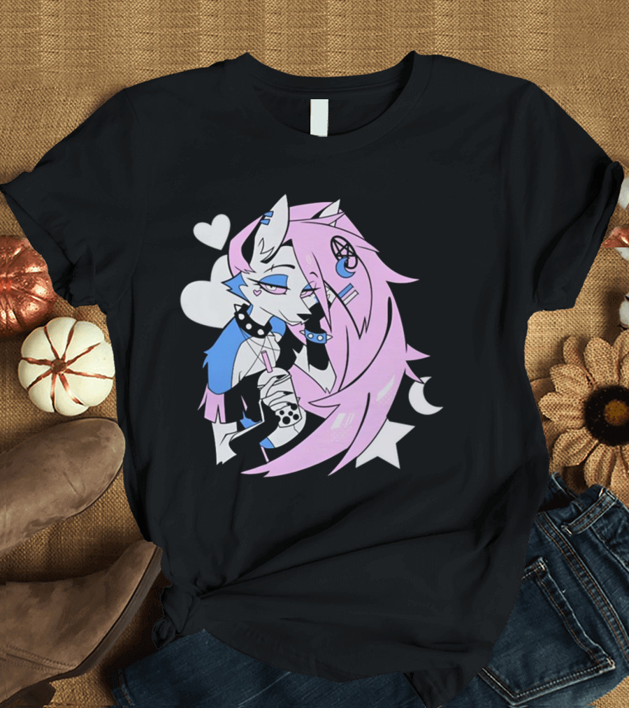 Trans Colored Loona Pastel Goth Aesthetic with Heart and Star Symbols T-Shirt