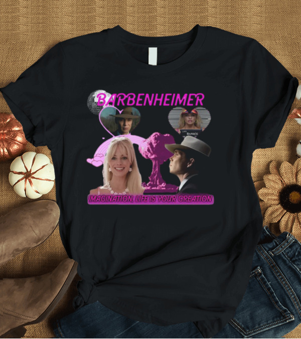 T-Shirt: Barbenheimer Imagination Life Is Your Creation Barbie Oppenheimer Disco Heart Explosion T-Shirt Barbenheimer Imagination Life Is Your Creation Barbie Oppenheimer Disco Heart Explosion T-Shirt