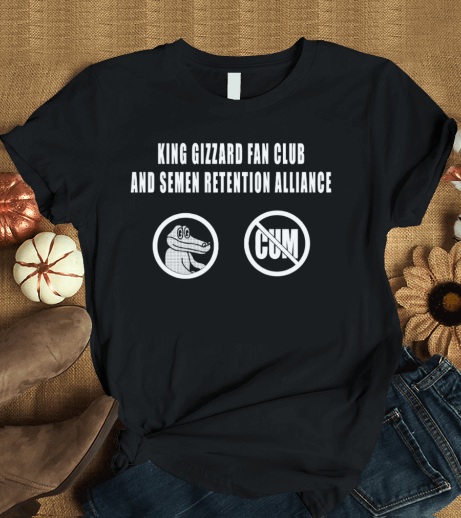 King Gizzard Fan Club and Semen Retention Alliance No Cum Symbol Gator T-Shirt