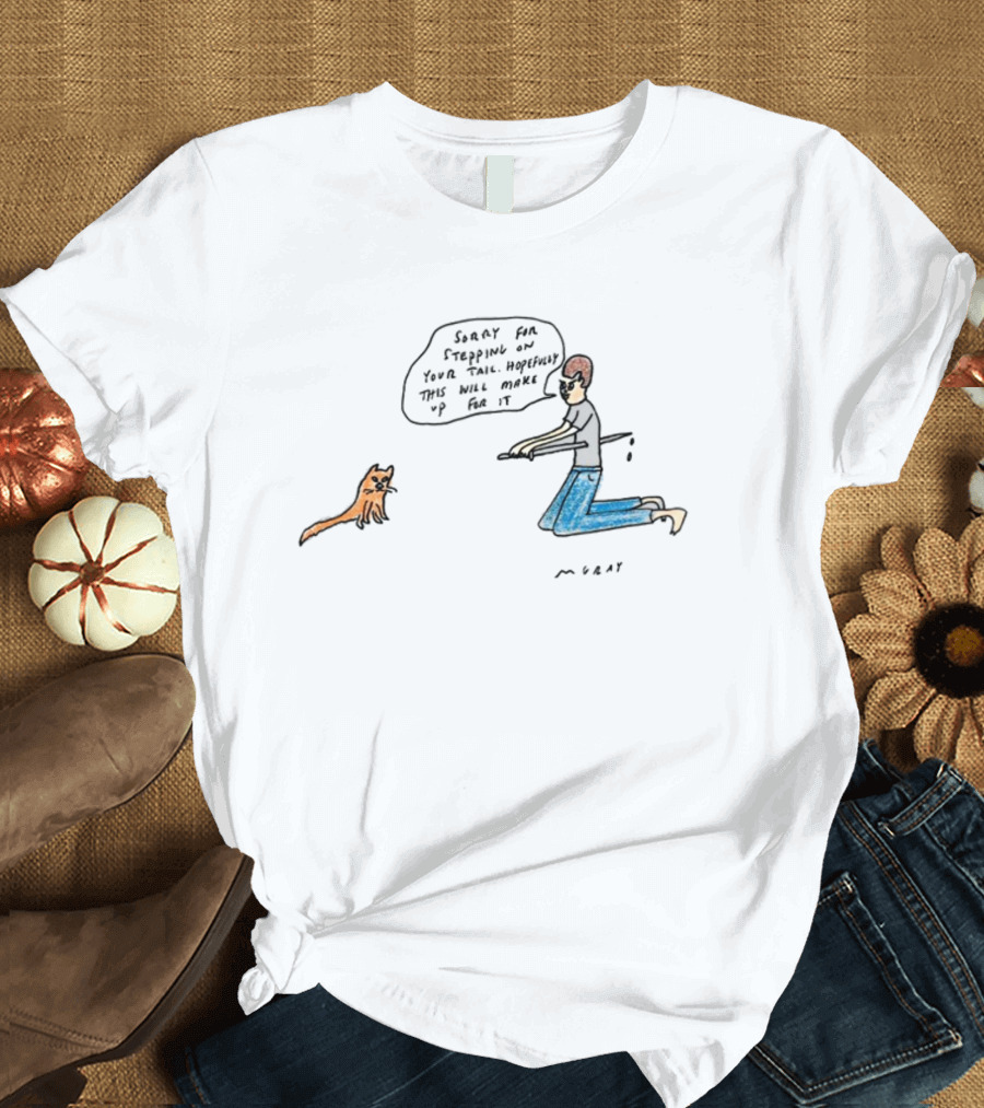 Stepping On Tail Apology With Cat and Man Offering Gift T-Shirt