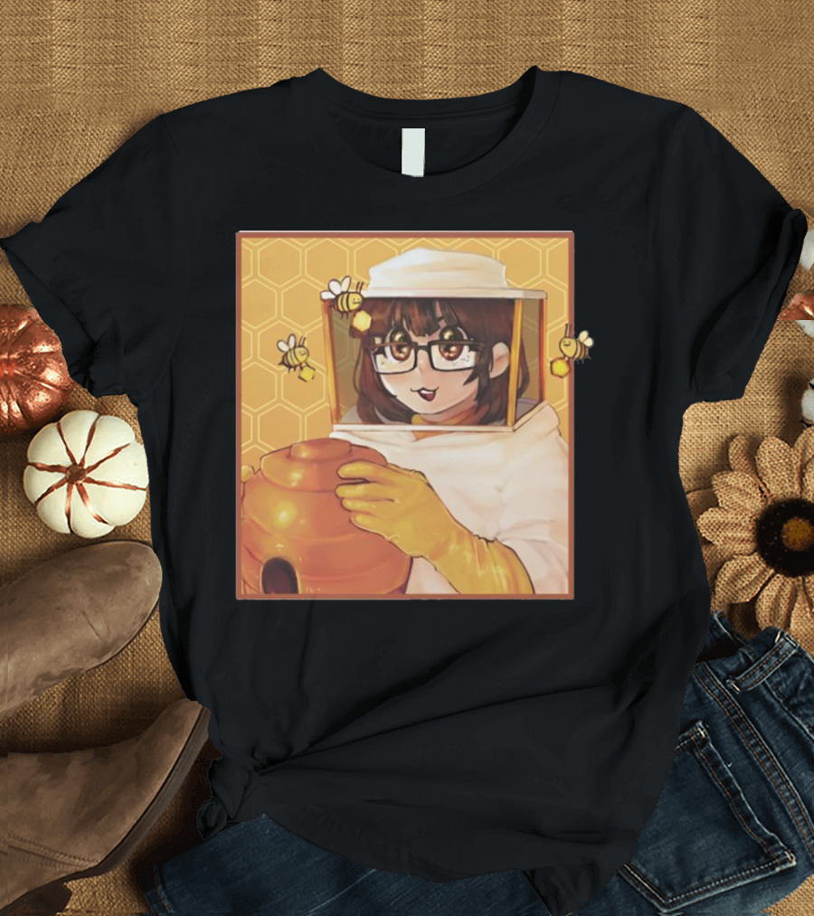 Bizabizow Bee Zabizow Honeycomb Beekeeper Anime Character with Bees and Honeycomb Background T-Shirt