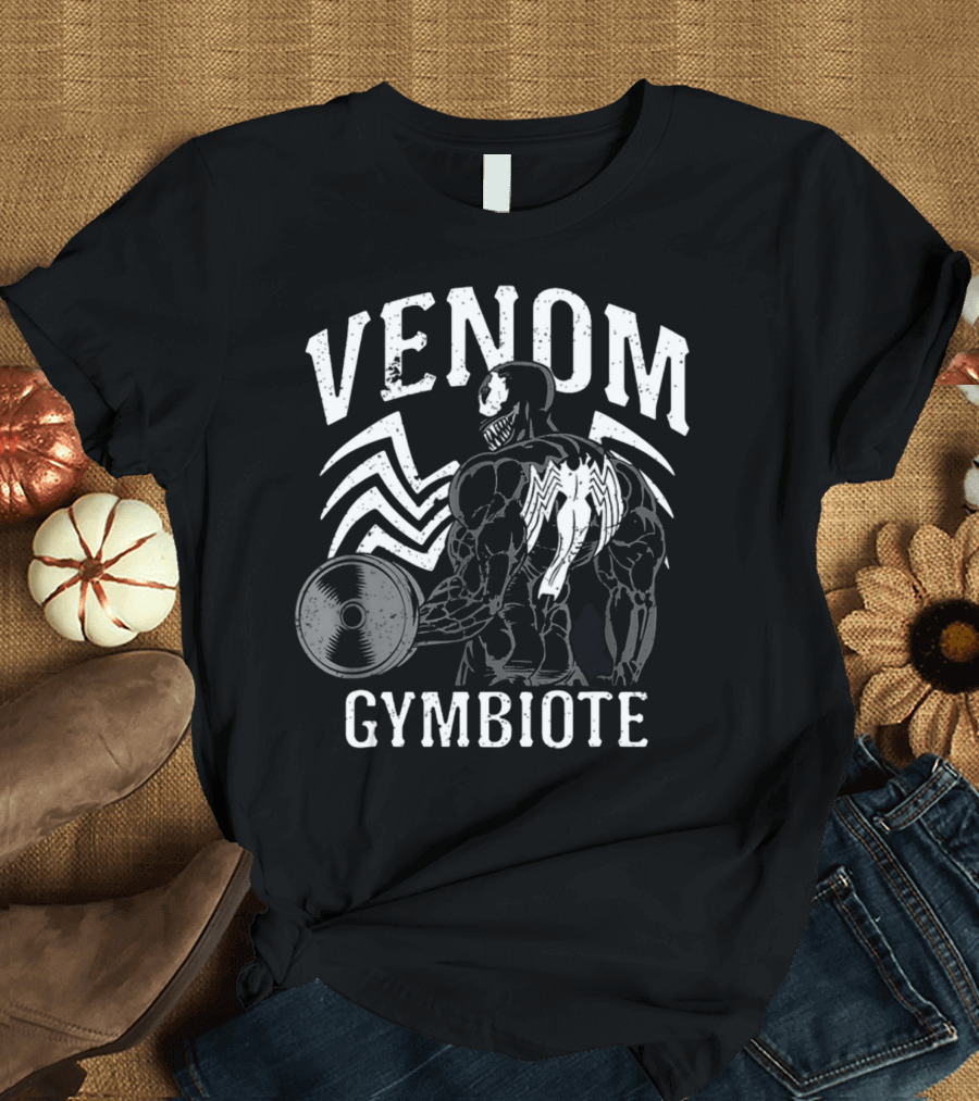Venom Gymbiote Workout Bodybuilding Fitness Icon with Dumbbell and Spider T-Shirt