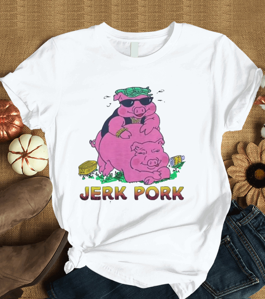 Jerk Pork Cartoon Pigs with Sunglasses and Gold Chain T-Shirt
