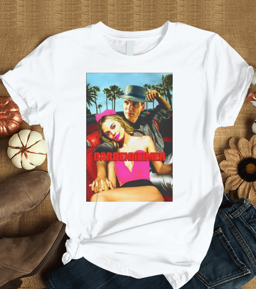 Barbenheimer Pink Neon Retro Vintage Car Palms T-Shirt