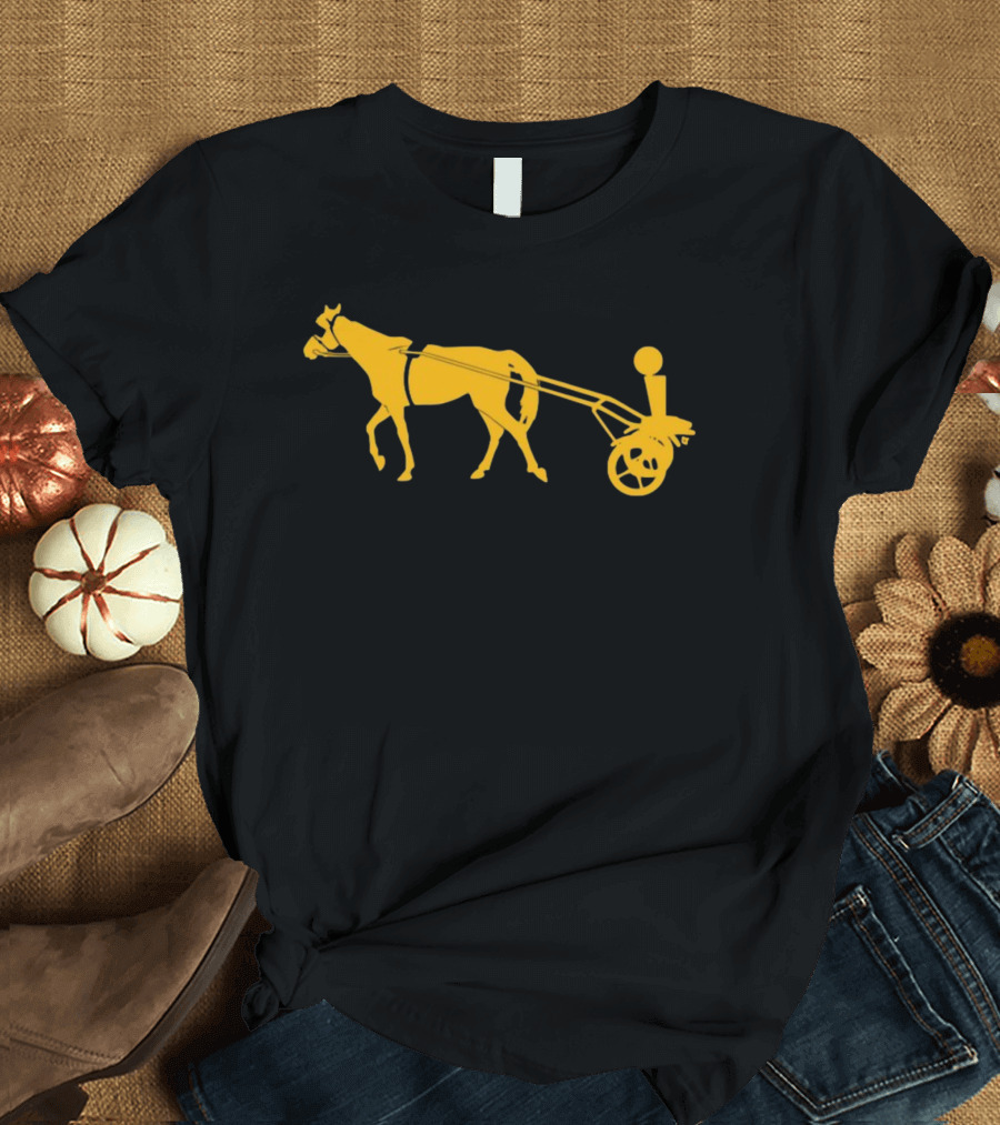 Horse Cart Silhouette with Rider in Yellow T-Shirt