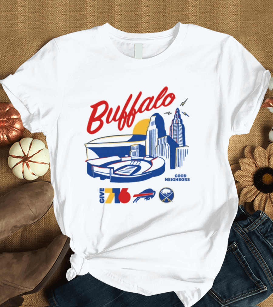 Buffalo Good Neighbors Skyline Give 716 Sabres Bills Elements T-Shirt