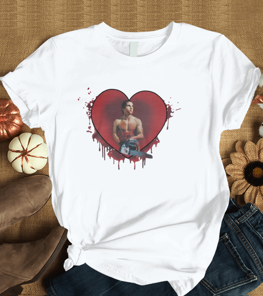 Christian Bale American Psycho Chainsaw Heart T-Shirt