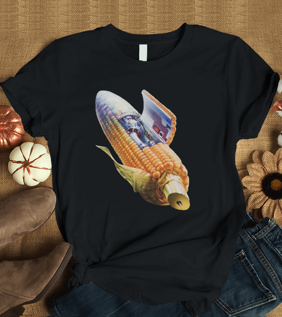 70s Sci-Fi Corn Grass Spacecraft Hybrid T-Shirt