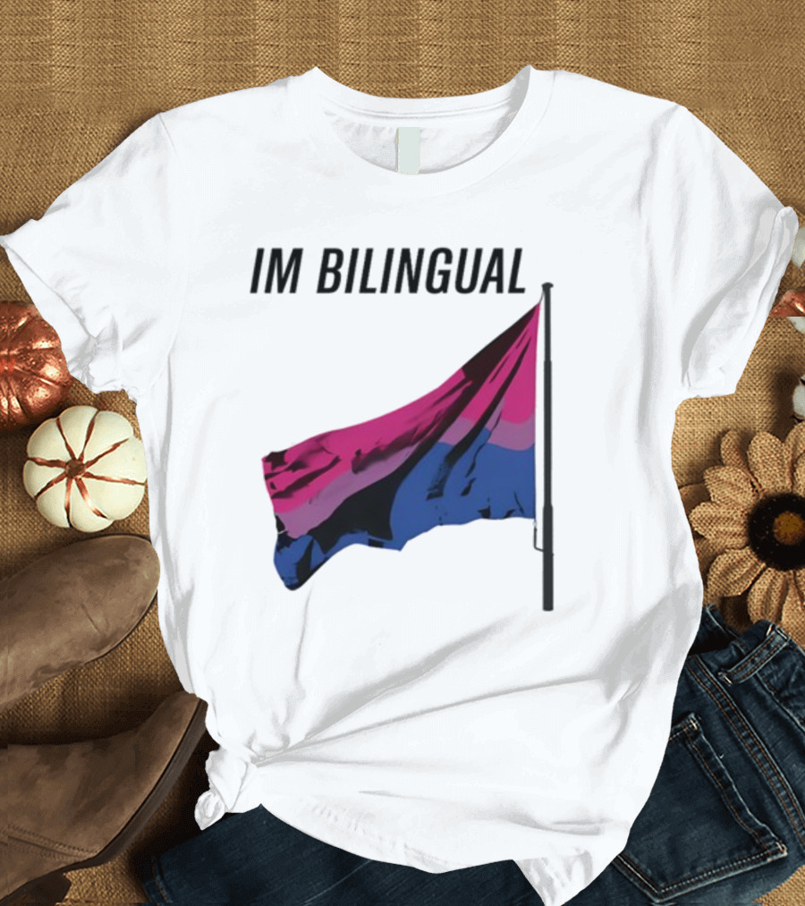 IM Bilingual Flag with Pink Purple and Blue Stripes T-Shirt
