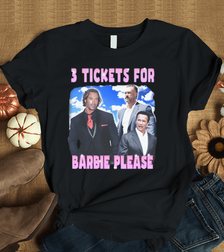 Memeabletees 3 Tickets For Barbie Please With Three Men In Suits T-Shirt