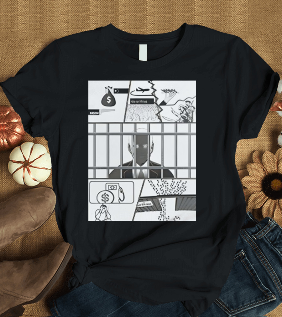 Impeach Biden Cartoon Behind Bars Money Plane Dollar Sign T-Shirt