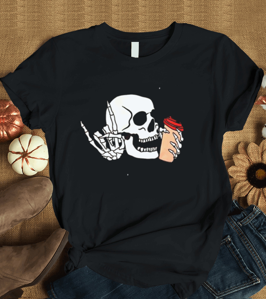 Dead Inside But Alive In Christ Skeleton with Coffee Cup T-Shirt