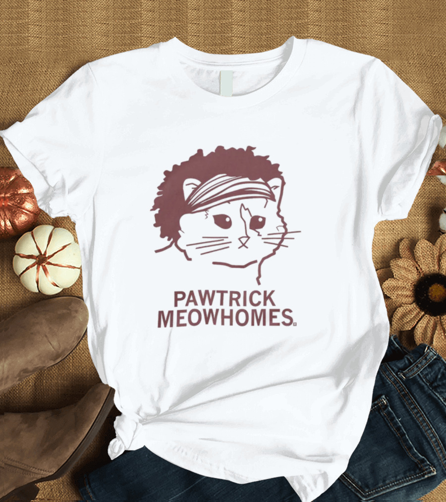 Pawtrick Meowhomes Cat with Headband and Afro T-Shirt