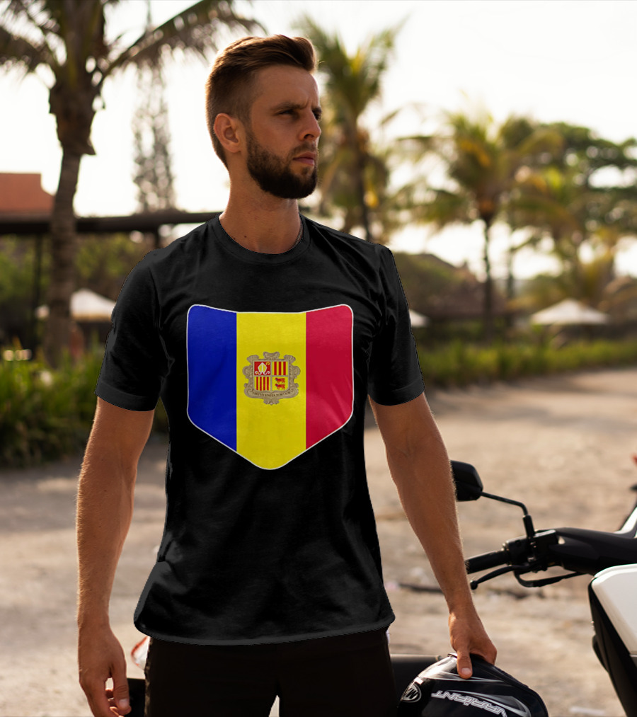 Andorra Flag Pocket Print Andorran Colors Crest Emblem T-Shirt