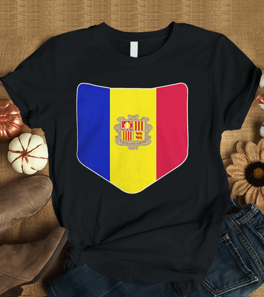 Andorra Flag Pocket Print Andorran Colors Crest Emblem T-Shirt