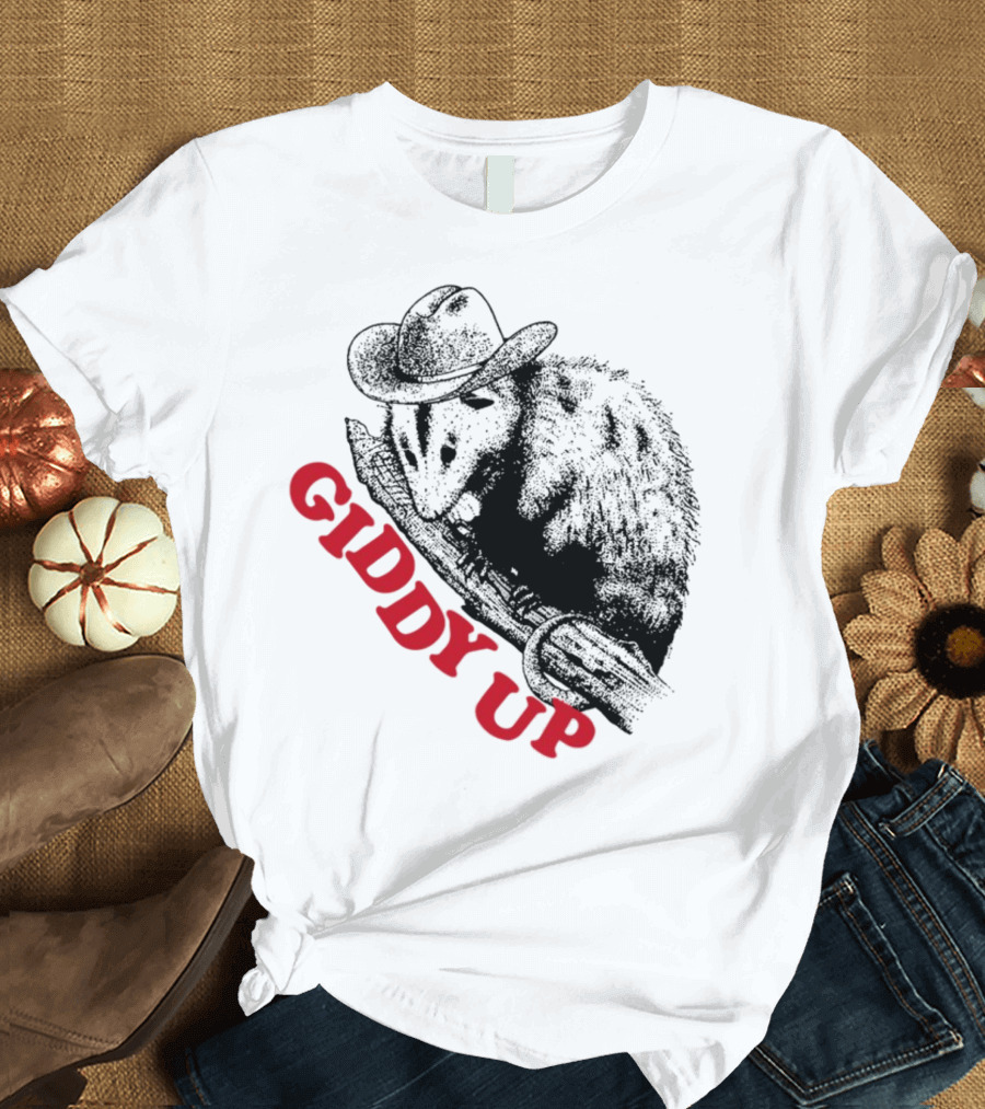 Giddy Up Cowboy Hat Opossum on Branch T-Shirt