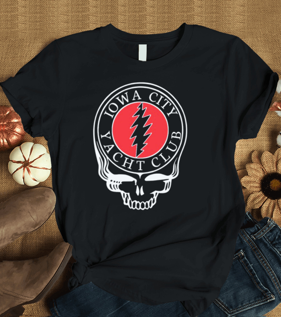 Iowa City Yacht Club Skull Steal Your Face Lightning Bolt T-Shirt