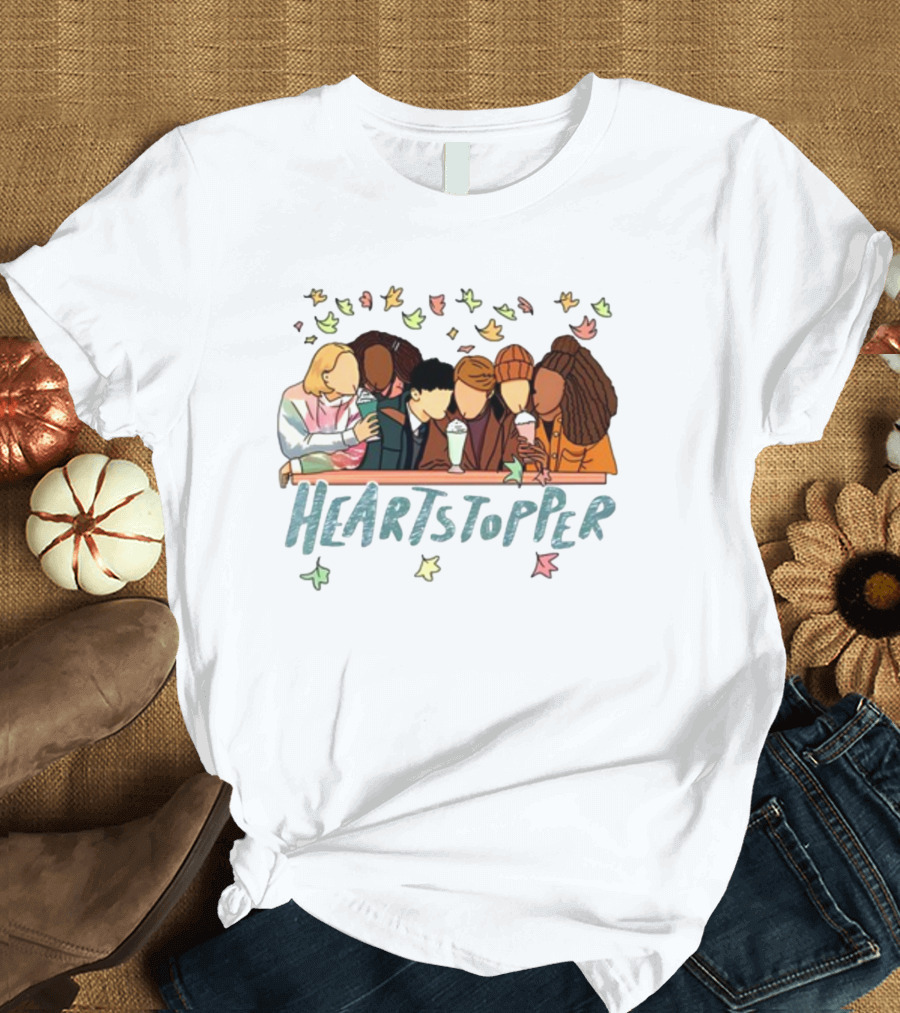 Heartstopper Characters at a Diner with Milkshakes and Falling Leaves T-Shirt