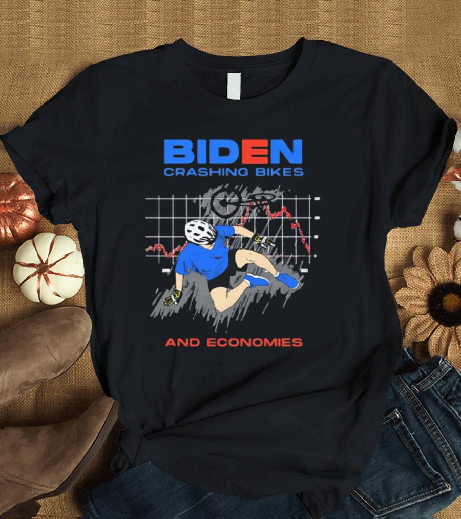Biden Crashing Bikes and Economies Graph Analysis T-Shirt
