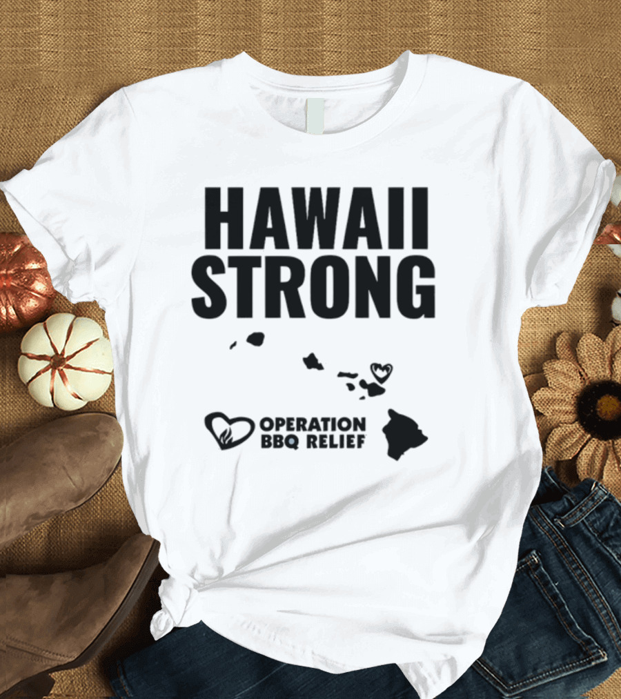 Hawaii Strong Operation BBQ Relief Map and Heart Icons T-Shirt