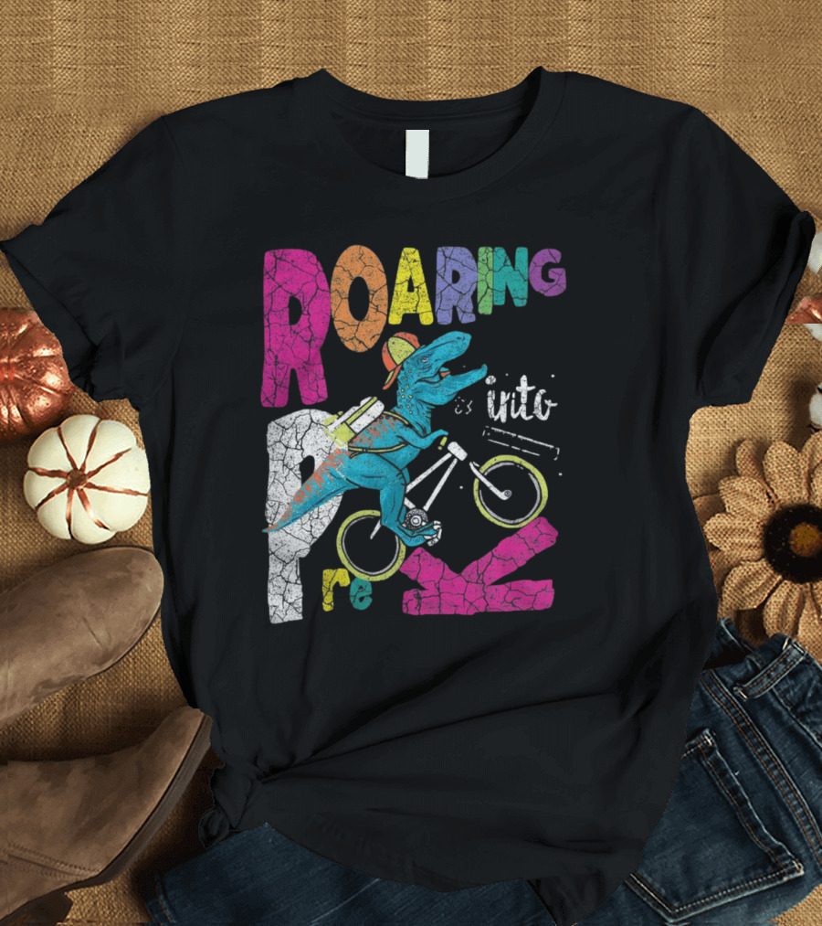 Roaring Into Pre-K Dinosaur Bike Adventure 1st Day Of School Rex T-Shirt