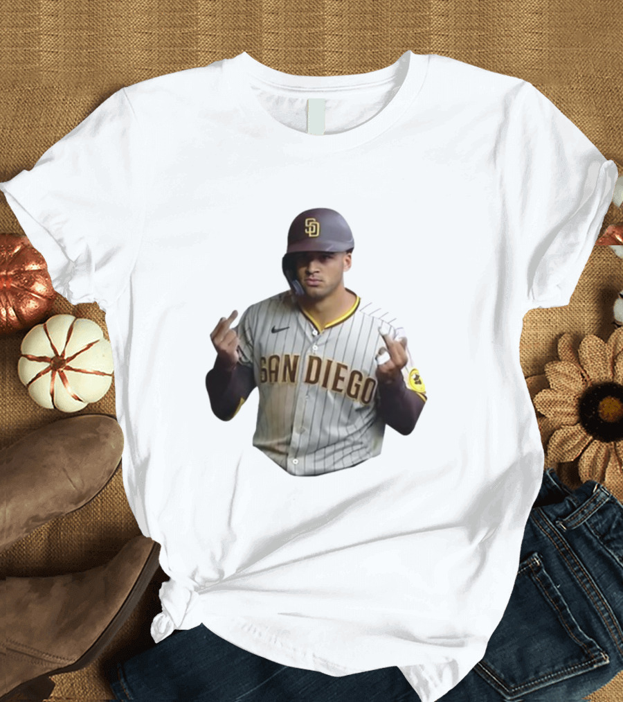 San Diego Baseball Player Gesture in Pinstripe Jersey T-Shirt